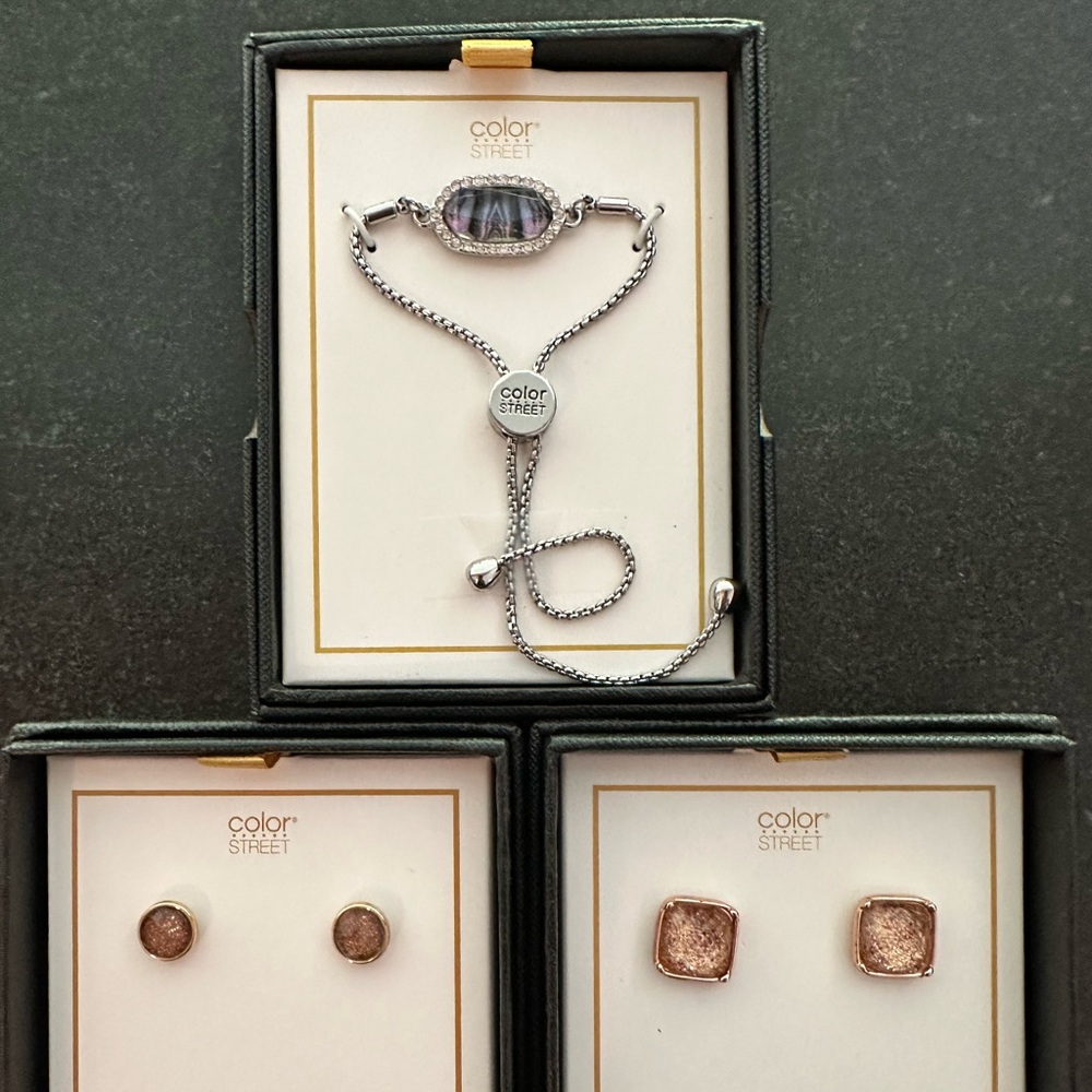 Color Street earrings and bracelet